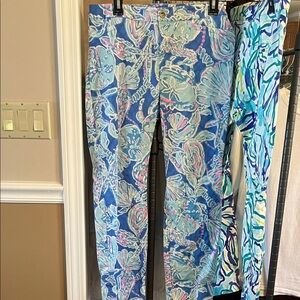 Blue Floral Seashell Print Kelley Pants